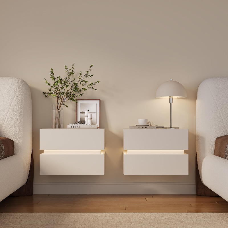 Floating Nightstand With Led Light - Set of 2 Floating Nightstands with