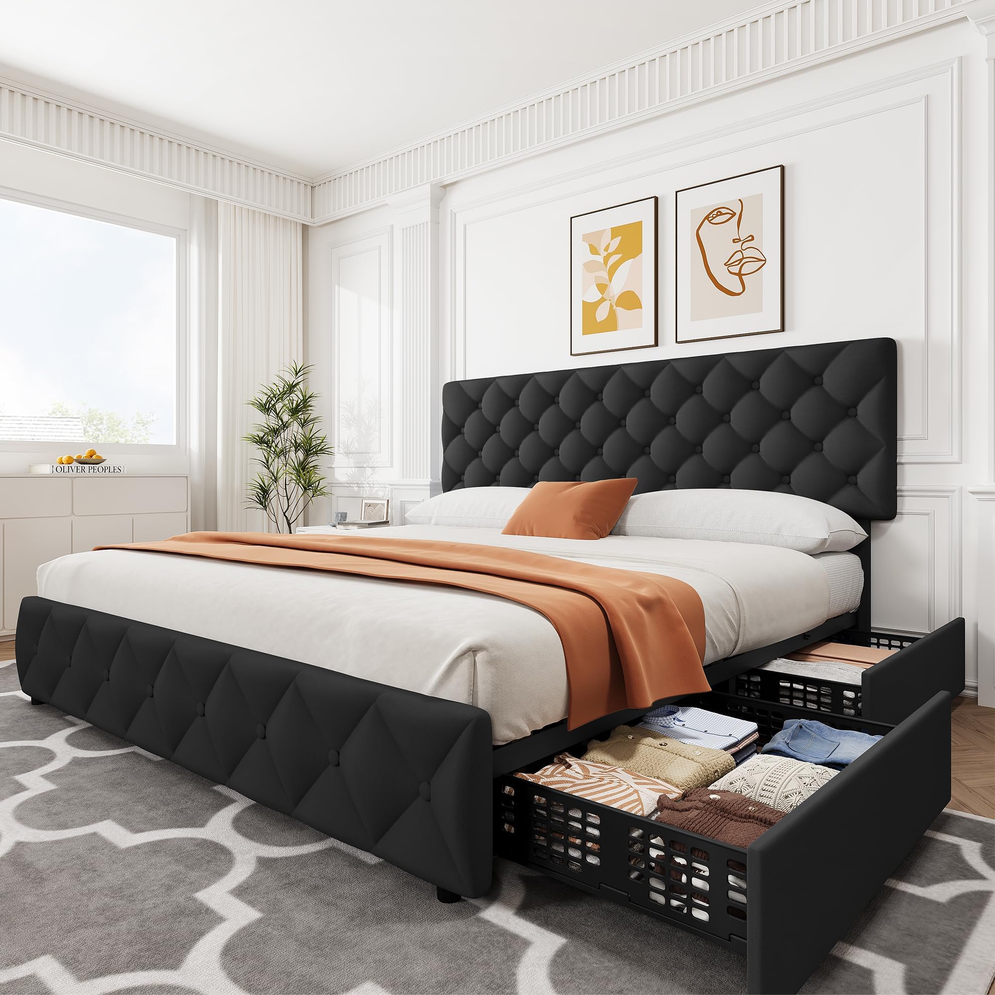 King Size Bed Frame With Storage Drawers - King Size Bed Frame with 4