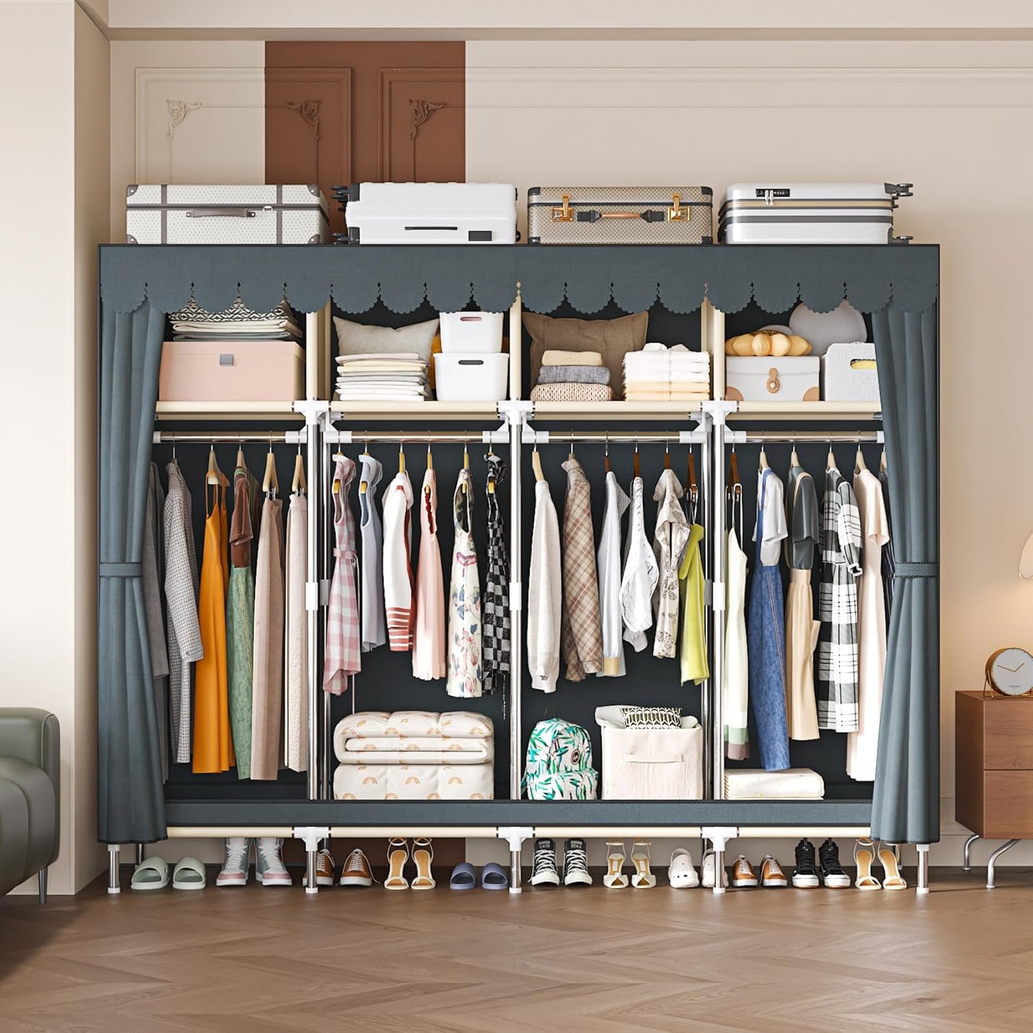 79 Inch Extra Wide Walk-in Sty - Wardrobe Closet Portable Fabric Cover ulasan dan harga
