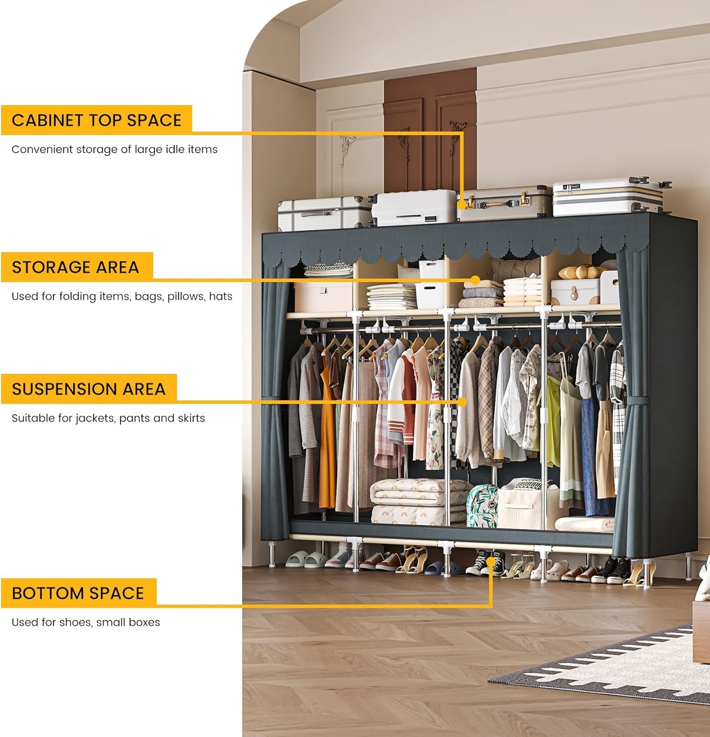 79 Inch Extra Wide Walk-in Sty - Wardrobe Closet Portable Fabric Cover ulasan dan harga