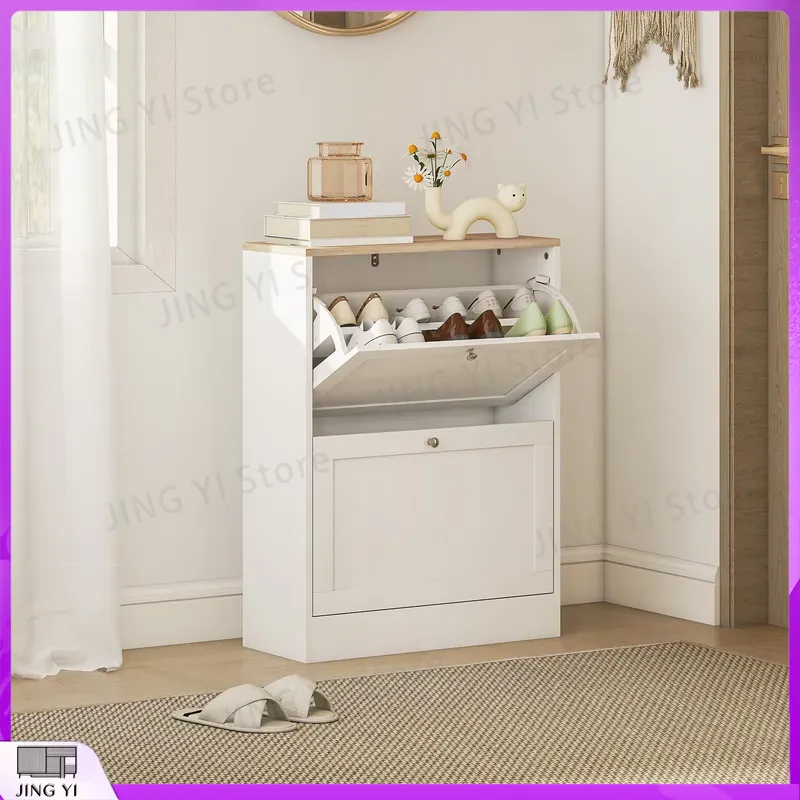 Narrow Shoe Cabinet with 2 Fli - Shoe Rack Cabinet Narrow Entryway ulasan dan harga