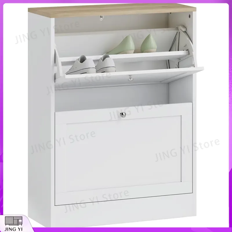 Narrow Shoe Cabinet with 2 Fli - Shoe Rack Cabinet Narrow Entryway ulasan dan harga