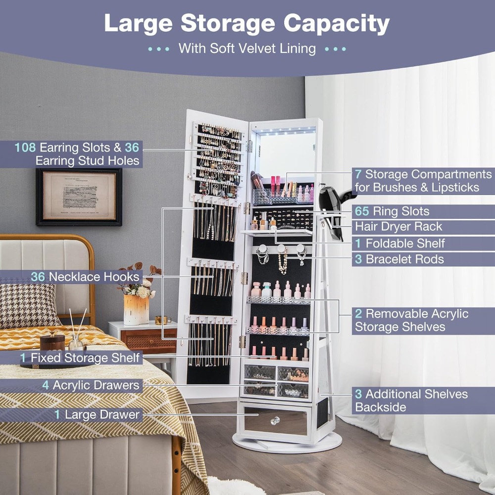 360° Swivel Jewelry Cabinet Ar - Full Length Mirror Jewelry Armoire ulasan dan harga