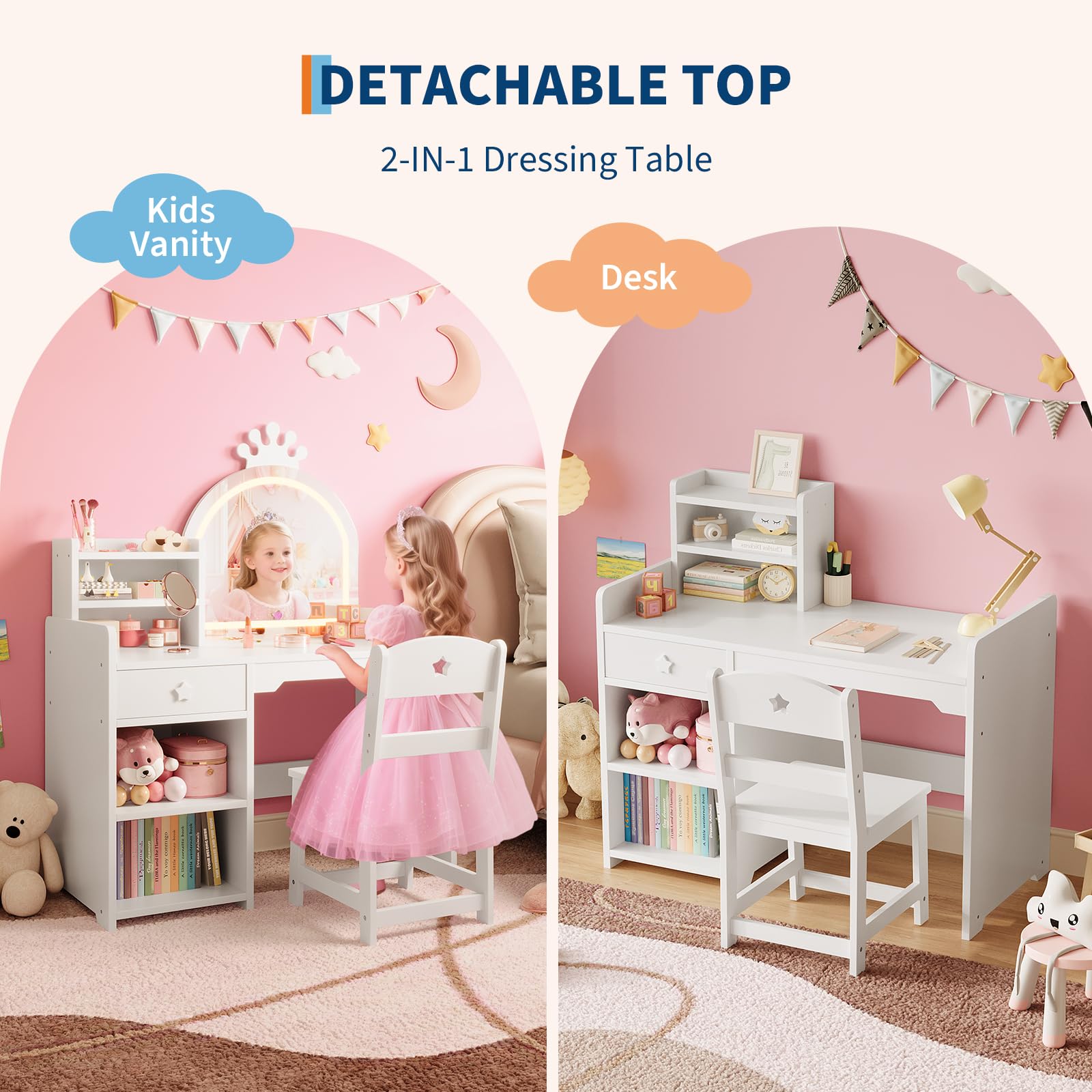 Kids Vanity Table & Chair Set  - Dressing Table Vanity With Lighted Mirror ulasan dan harga