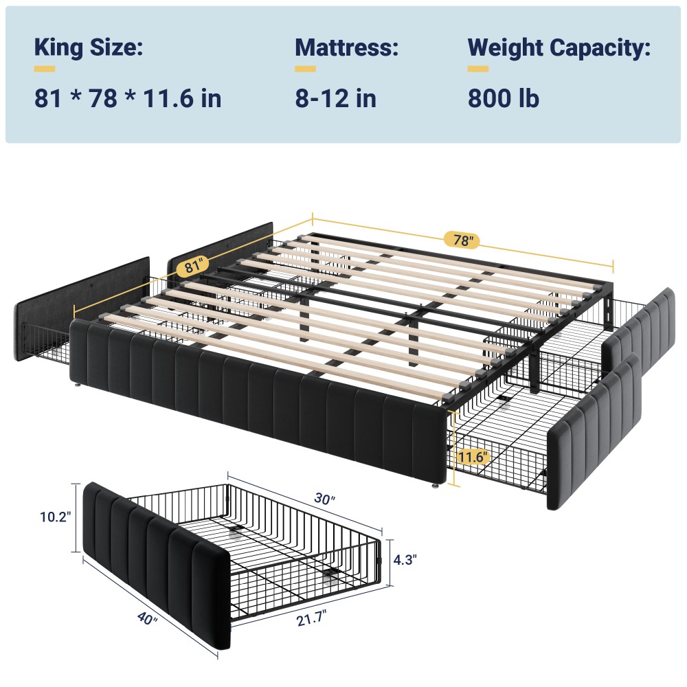 King Size Platform Bed Frame w - King Size Bed Frame With Storage Drawers ulasan dan harga