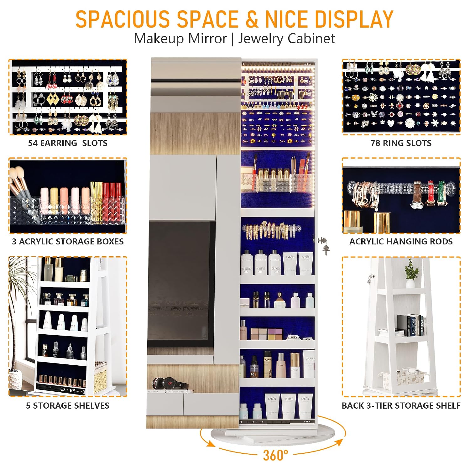 360° Swivel Jewelry Mirror Cab - Full Length Mirror Jewelry Armoire ulasan dan harga