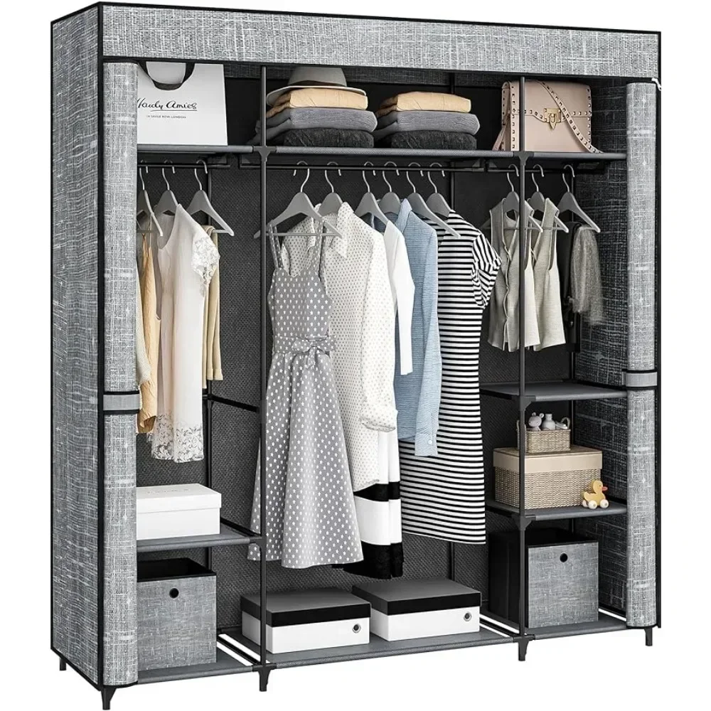 &Closet Wardrobe, 64.5-inch Po - Wardrobe Closet Portable Fabric Cover ulasan dan harga