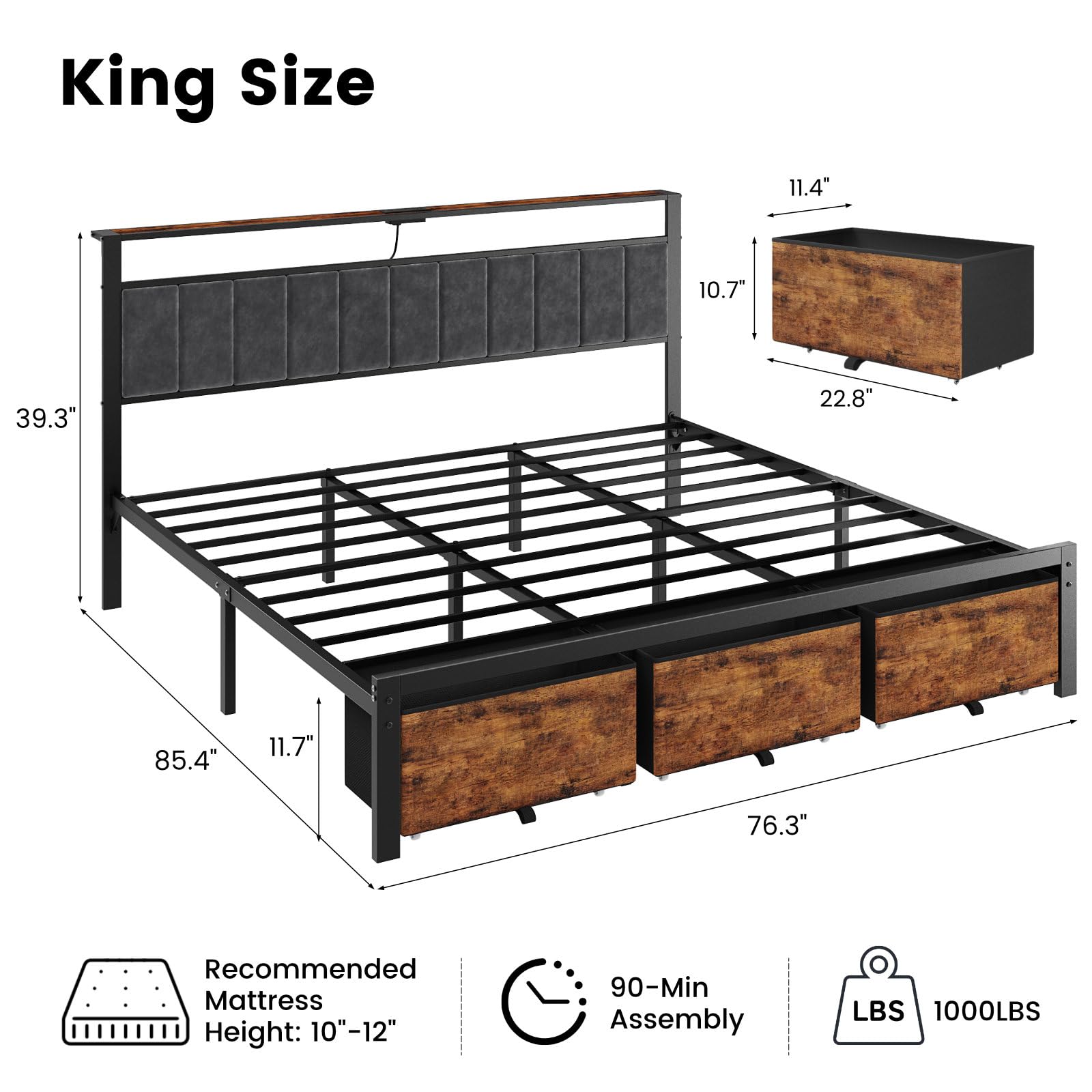 King Size Bed Frame with Stora - King Size Bed Frame With Storage Drawers ulasan dan harga