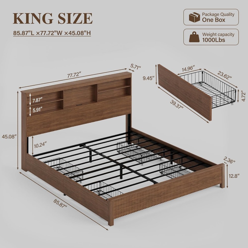 King Size Bed Frame with 4 Sto - King Size Bed Frame With Storage Drawers ulasan dan harga