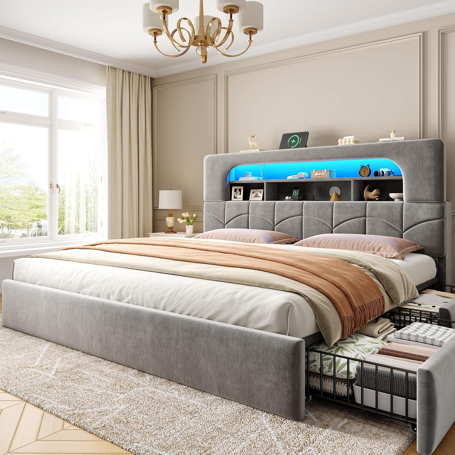 King Size Bed Frame with 4 Sto - King Size Bed Frame With Storage Drawers ulasan dan harga
