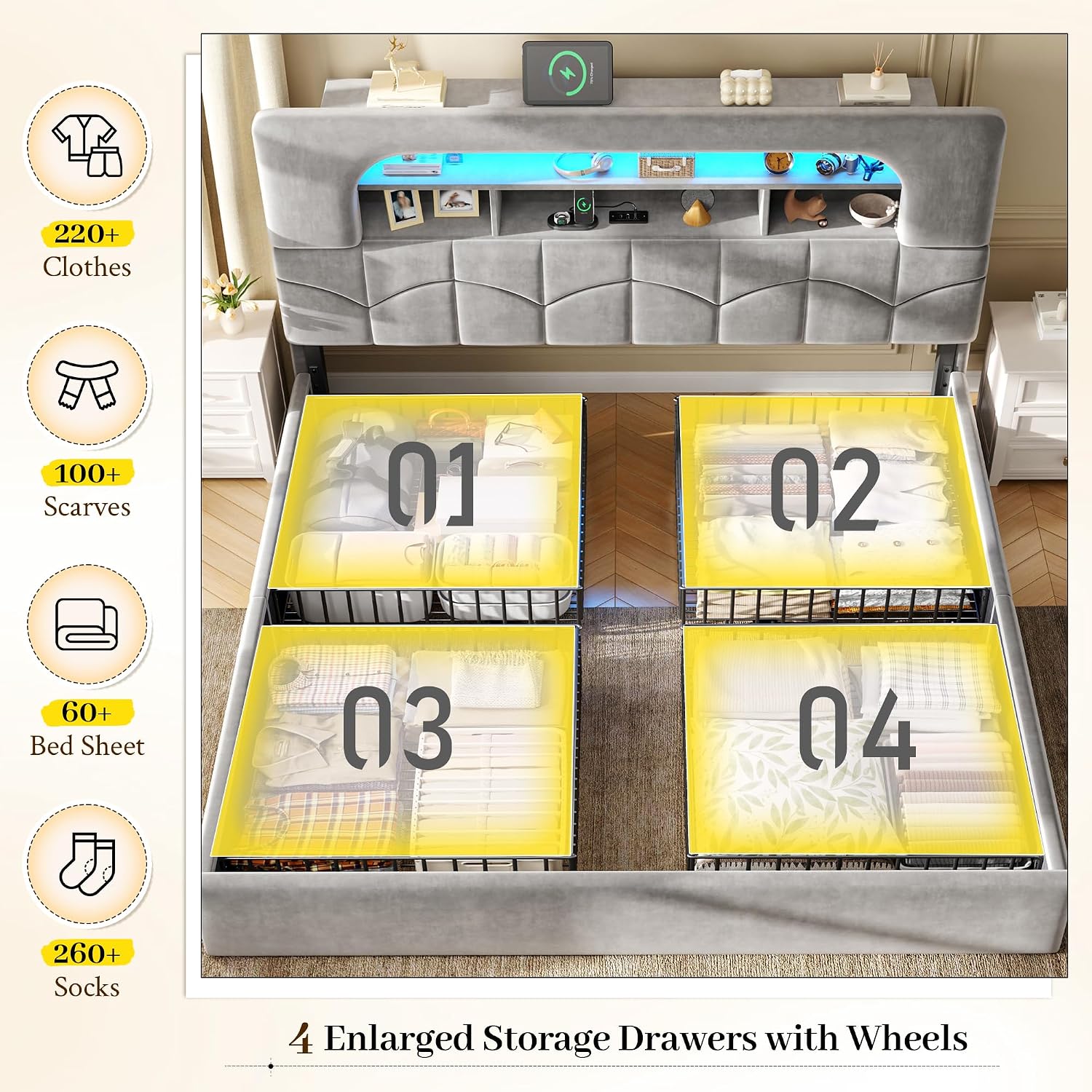 King Size Bed Frame with 4 Sto - King Size Bed Frame With Storage Drawers ulasan dan harga