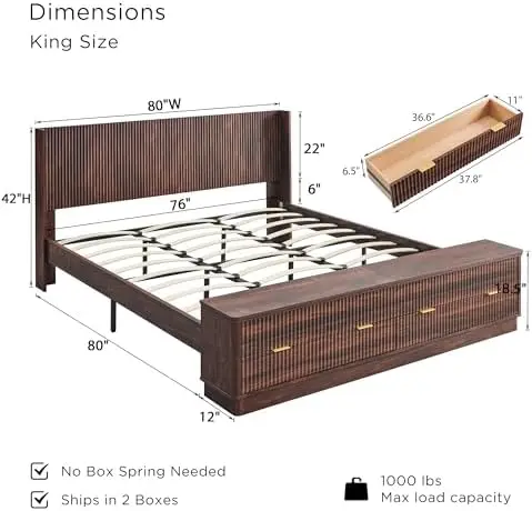 Fluted King Size Bed Frame wit - King Size Bed Frame With Storage Drawers ulasan dan harga